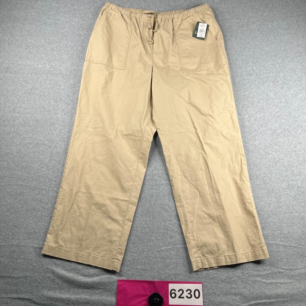 LL Bean Sunwashed Canvas Classic Fit Pants Womens Petite Large Beige NEW NWT